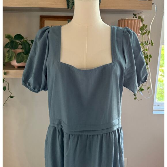 Kirundo Blue Square Neck Puff Sleeve Tiered Maxi Dress Pockets Medium Lagenlook - Picture 4 of 10